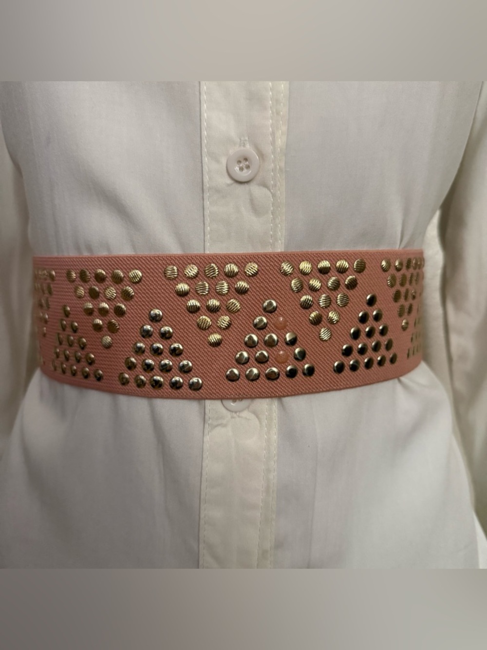 Light pink elastic belt with stud embellishments
